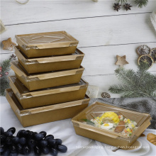 Bio-degradable Disposable Kraft paper food container take away fast food container with PET lid 1200ml